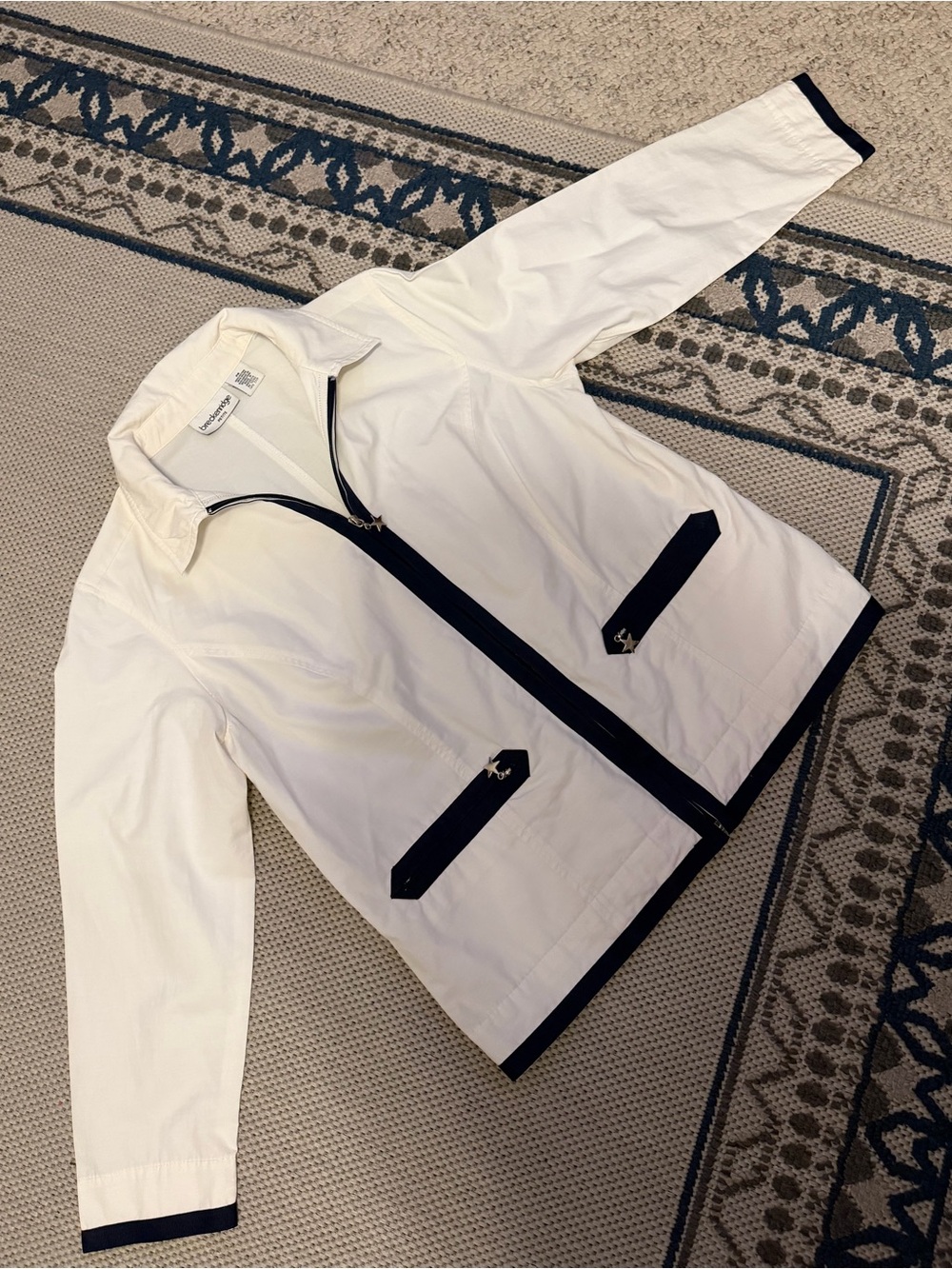Breckenridge Petite PM White Navy Nautical Zip Jacket Star Pulls